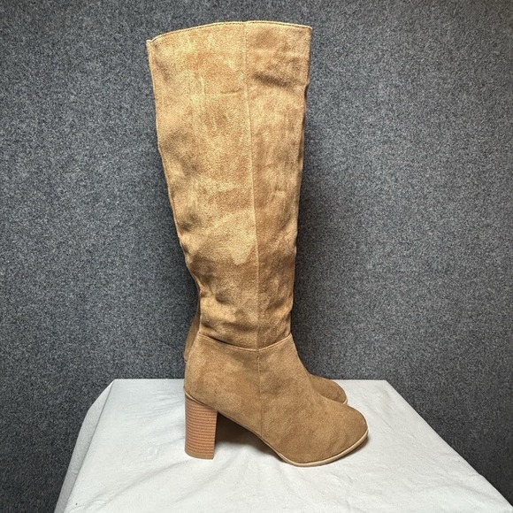 NEW~ Women's Classic (Faux Suede) Knee Boots with Side Zipper - Khaki ~ Size 9 - Picture 4 of 10